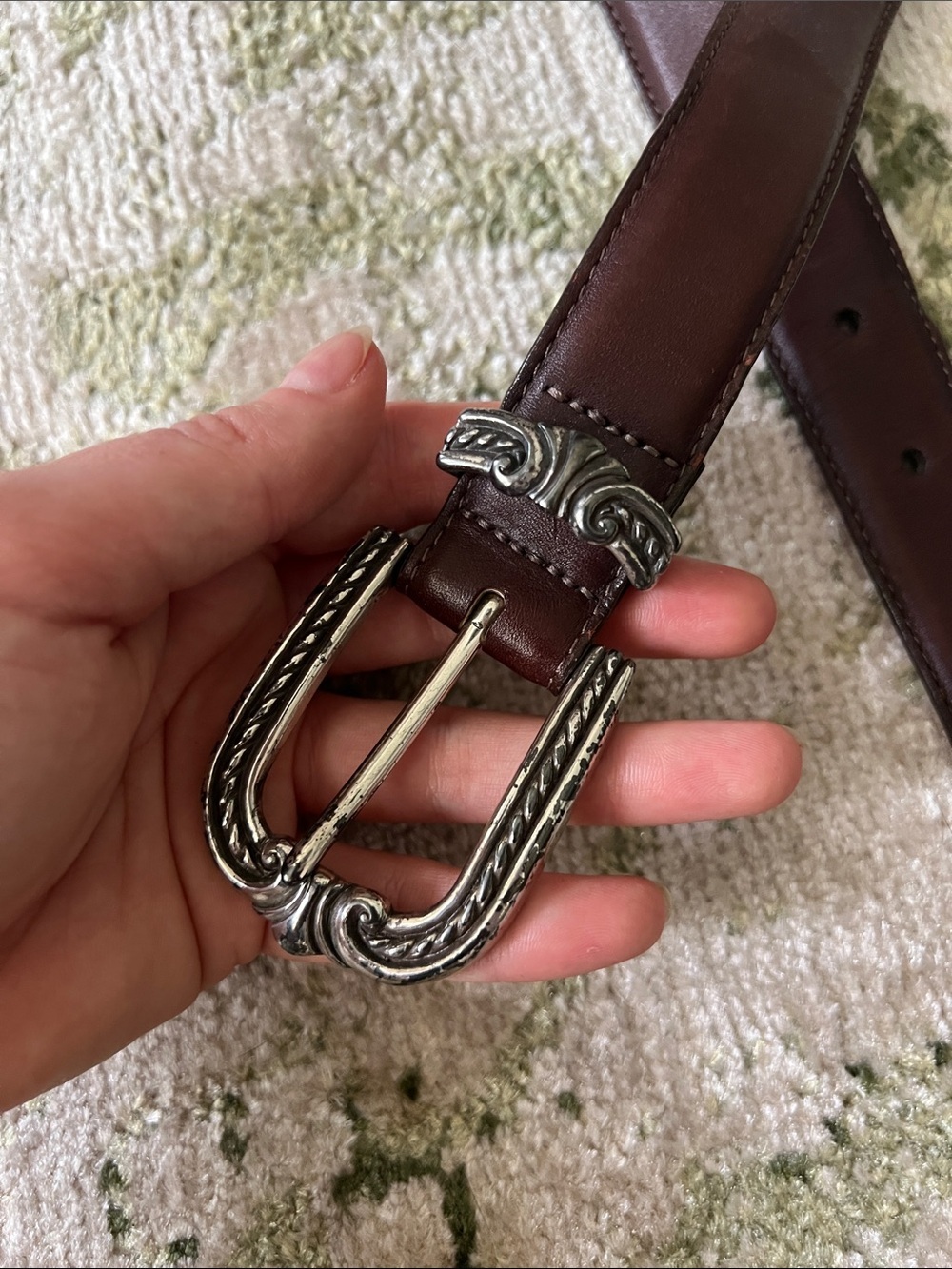 Western Brown Leather Silver Heart Detail Belt - Picture 2 of 4